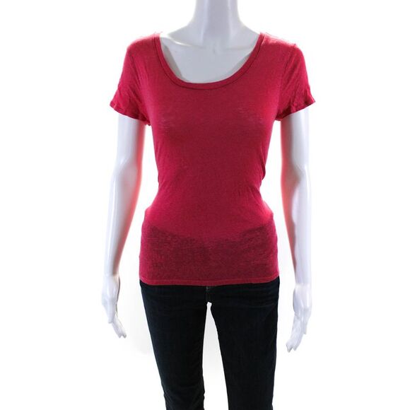 Calypso Saint Barth Womens Pink Linen Crew Neck Short Sleeve Tee Top Size S - Picture 1 of 6